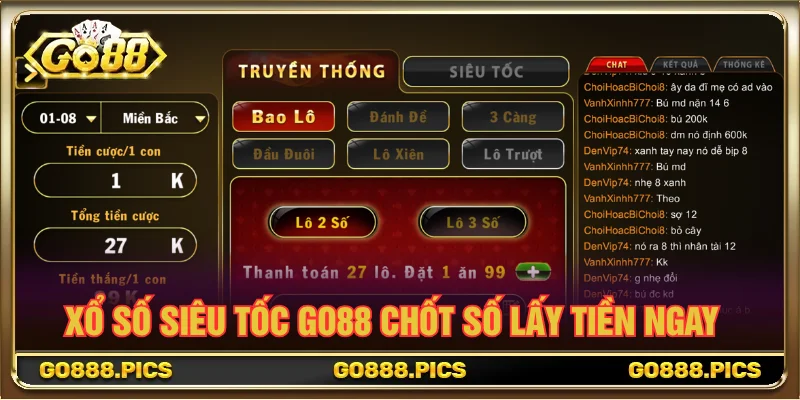 Xổ số siêu tốc GO88 mở ra không gian đặt tiền và nhận kết quả nhanh chóng