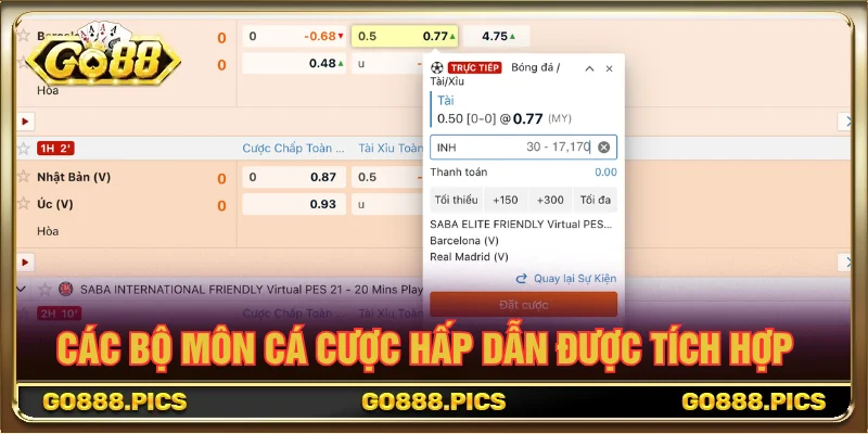 Các bộ môn thể thao GO88 được tích hợp trên hệ thống hệ thống cổng game