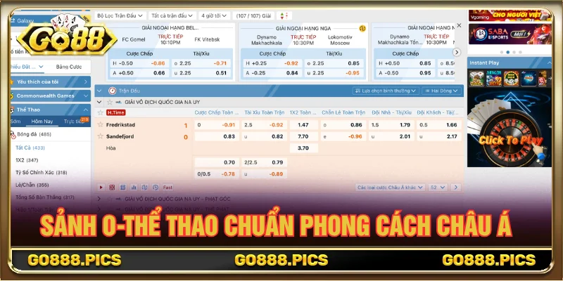 Các sảnh thể thao GO88 được thiết kế theo giao diện trực quan