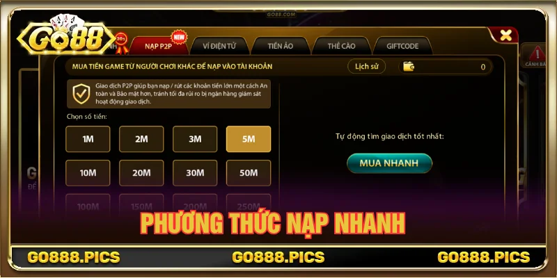 Hướng dẫn cách nạp tiền GO88 bằng phương thức nạp P2P